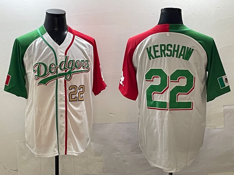 Men Los Angeles Dodgers #22 Kershaw White Green Game 2025 Nike MLB Jersey style 7